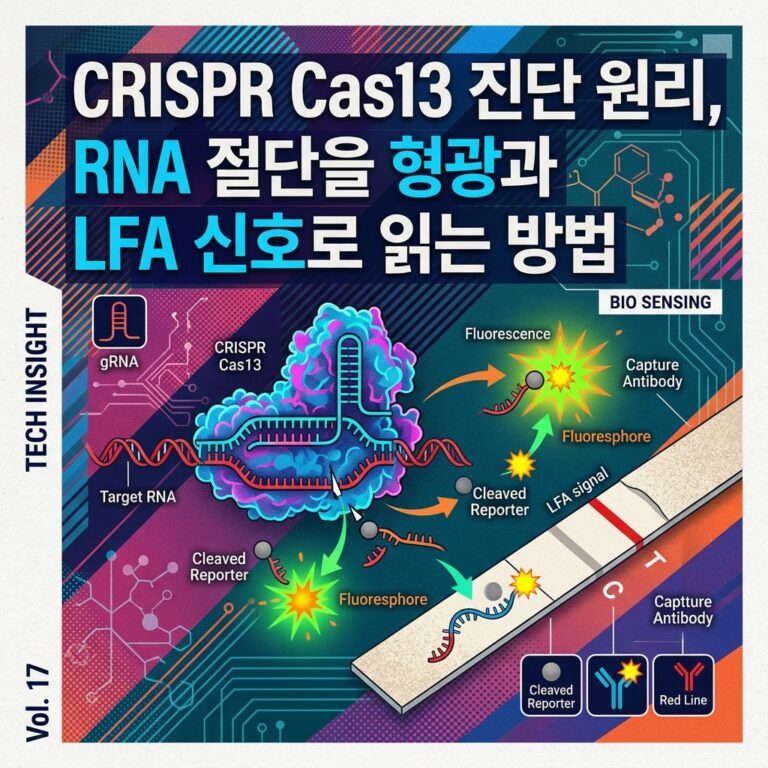 ai thumbnail poster CRISPR Cas13 진단 원리 RNA 절단을 형광과 LFA 신호로 읽는 방법 1788437416